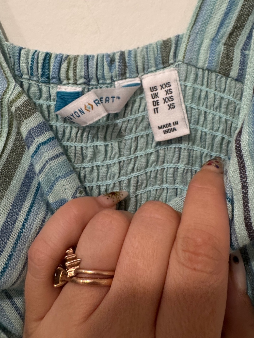 EUC Canyon Retreat Striped Wide Leg Jumpsuit Blue Boho Sleeveless Smocked Back - Picture 6 of 7